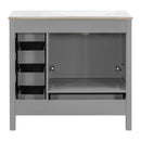 Bathroom Vanity With Ceramic Sink Combo, Abundant Storage Cabinet 2 Soft Close Doors And 5 Drawers