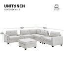 Sectional With Acrylic Table Top U Shaped Couch Set With 2 Consoles USB Charger, Storage Drawers And Pockets Movable Ottoman Tufted Sofa