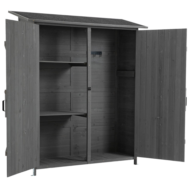 Outdoor Storage Shed With Lockable Door, Wooden Tool Storage Shed With Detachable Shelves & Pitch Roof