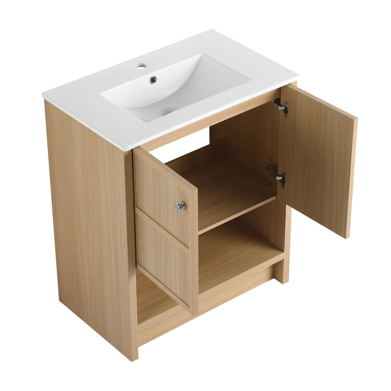 Modern Freestanding Bathroom Vanity With Ceramic Sink And Soft Closing Doors