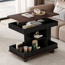 Adjustable End Table With Wheels, 360°Rotating Top And Storage Space