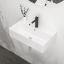 Modern Ceramic Rectangular Wall Mounted Bathroom Sink With Faucet Hole & Overflow