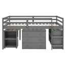 Low Study Twin Loft Bed with Cabinet and Rolling Portable Desk - Gray (OLD SKU :LP000113AAE)