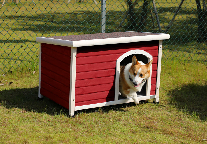 Medium Wooden Outdoor Dog House, Waterproof Roof, Elevated Floor, Adjustable Plastic Feet