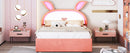 Full Size Upholstered Platform Bed with Trundle and 3 Drawers, Rabbit-Shaped Headboard with Embedded LED Lights, Pink