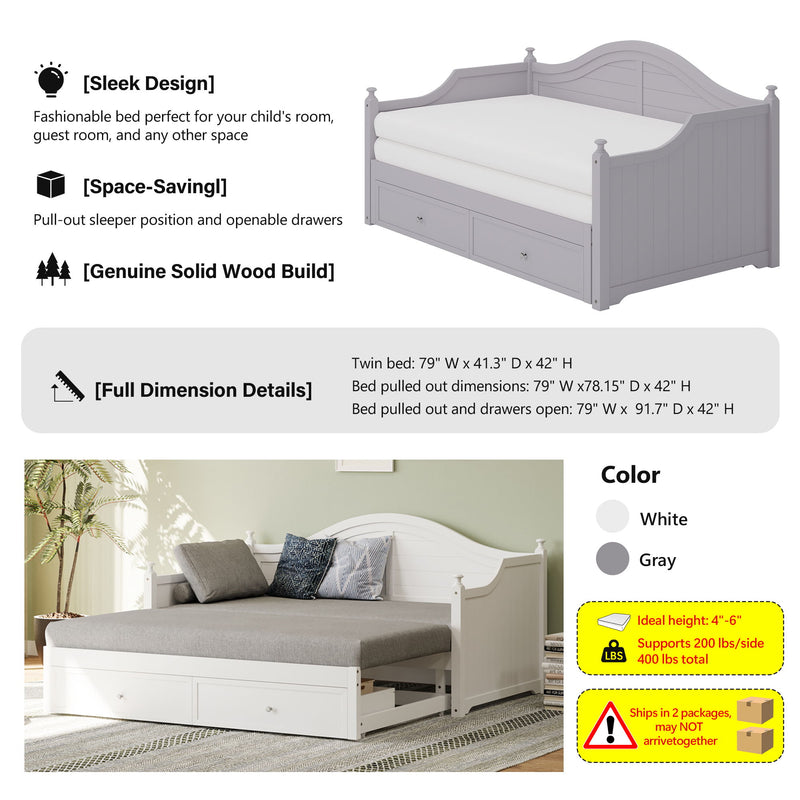 Daybed With Extendable Trundle And Storage Drawers