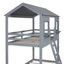 Twin Over Twin Bunk Bed With Roof, Window, Guardrail, Ladder