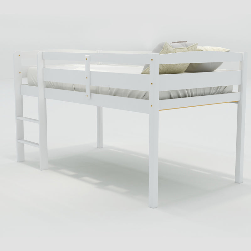 Twin Wood Loft Bed Low Loft Beds with Ladder,Twin,White(OLD SKU :WF192082AAK)