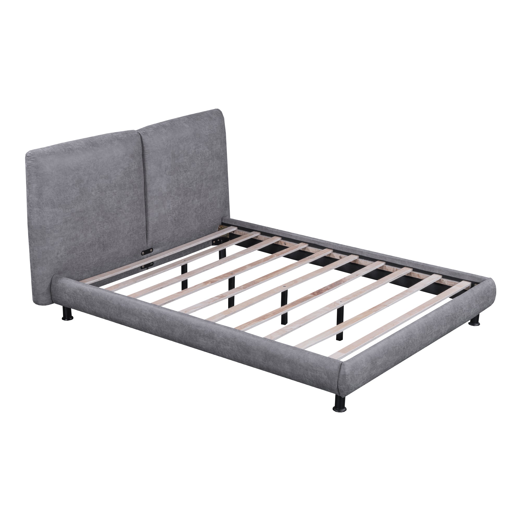 Queen Size Upholstered Platform Bed with Two Large Headrests and Thick Fabric, Polyester, Gray - Atlantic Fine Furniture Melbourne FL