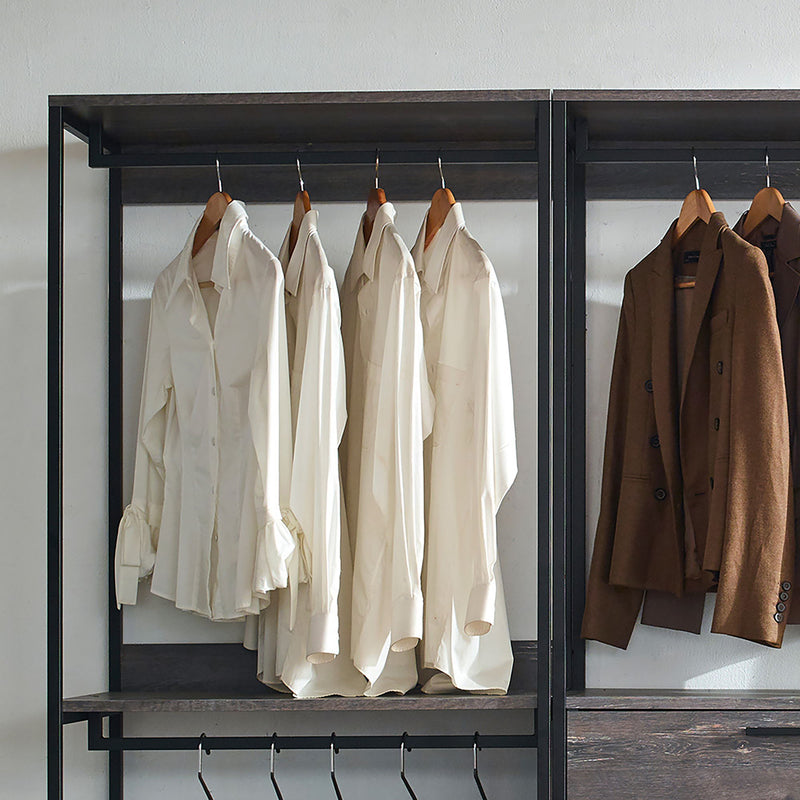 Monica - Wood Walk In Closet System With Powder Coated Metal Frame And Melamine - Rustic