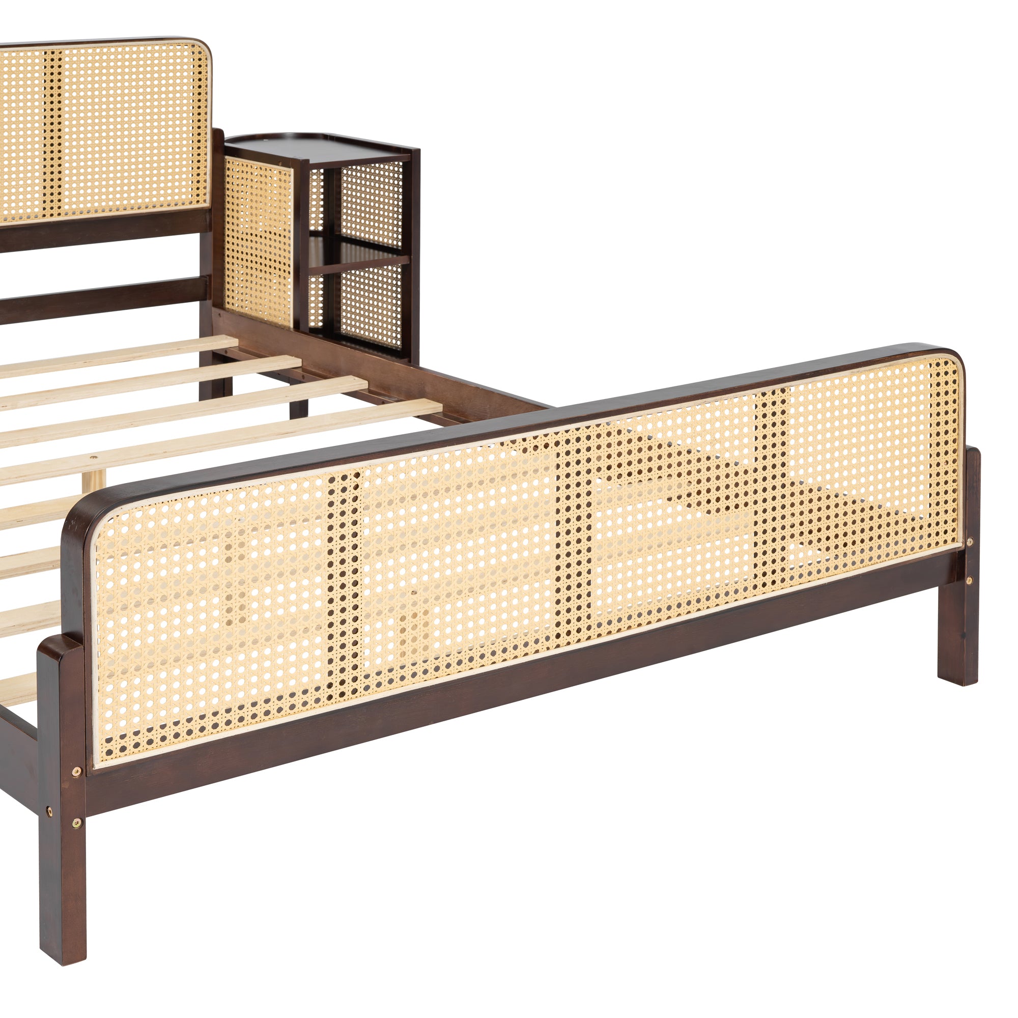 3 Pieces Rattan Platform Full Size Bed With 2 Nightstands,Walnut - Atlantic Fine Furniture Melbourne FL
