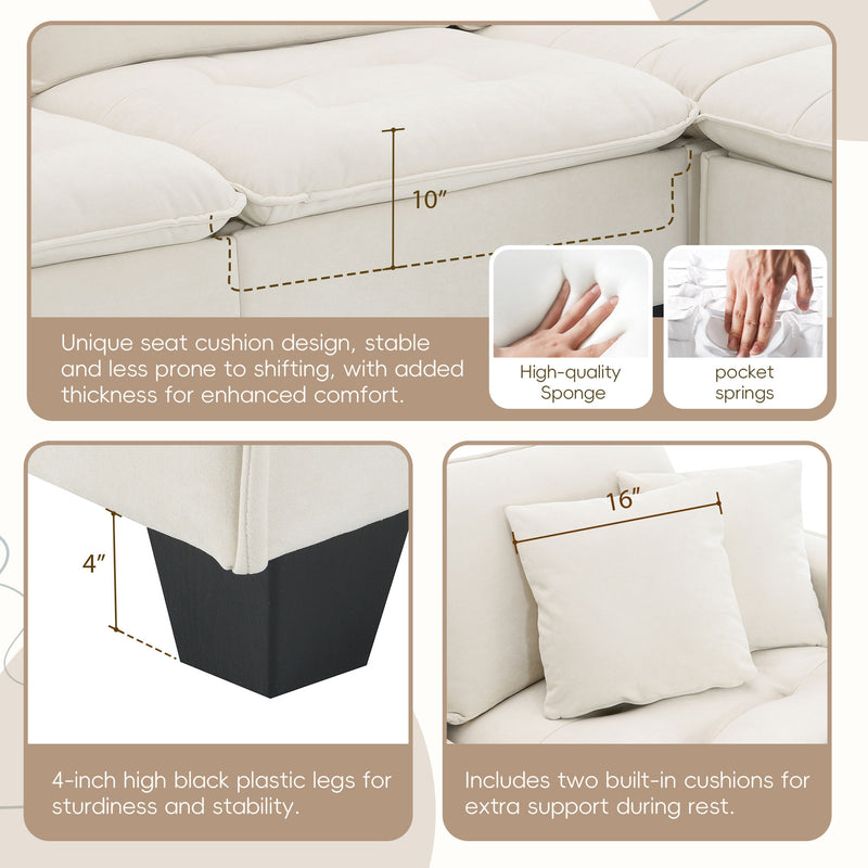Modern Convertible Sectional L Shaped Reversible Couch Set With Free Pillows 4 Seat Suede Sleeper Sofa With Ottoman