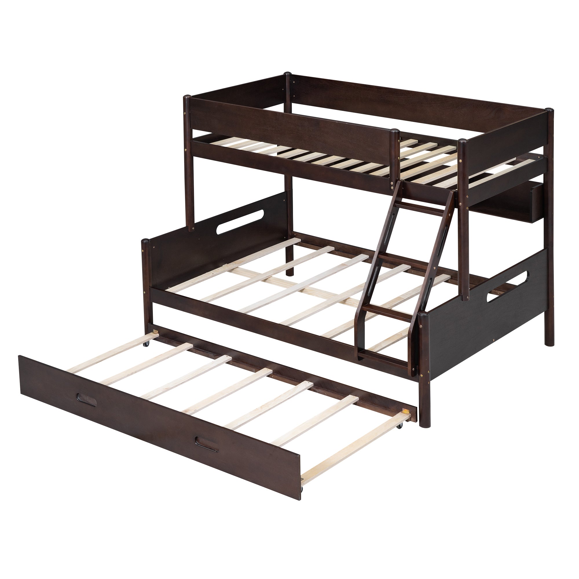 Wood Twin over Full Bunk Bed with Storage Shelves and Twin Size Trundle, Espresso - Atlantic Fine Furniture Melbourne FL