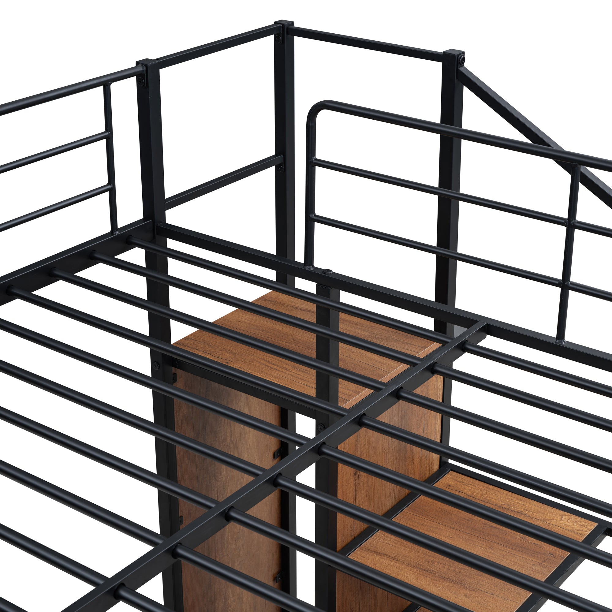 Full Over Full Metal Bunk Bed with Lateral Storage Ladder and Wardrobe, Black - Atlantic Fine Furniture Melbourne FL