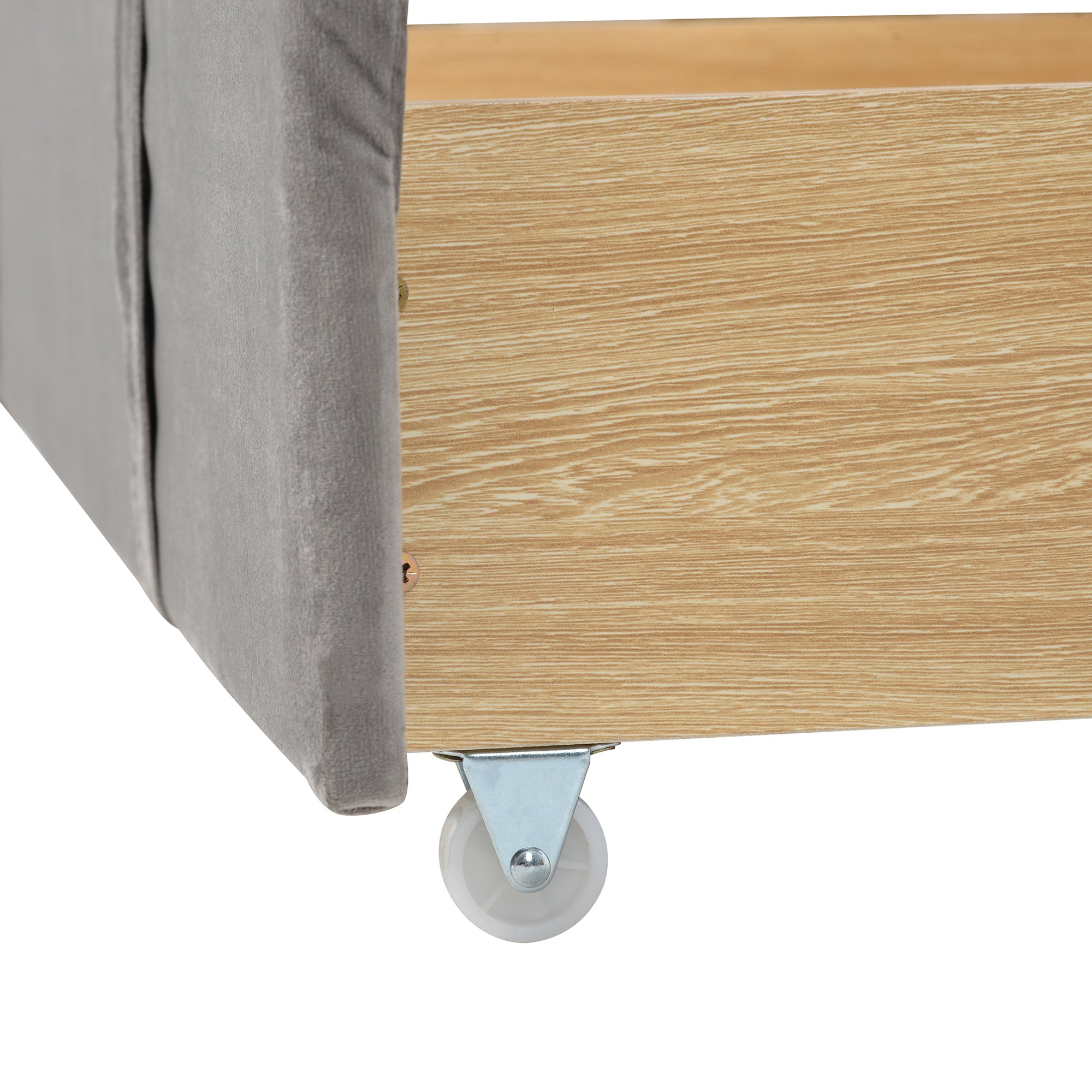 Queen Size Storage Bed Velvet Upholstered Platform Bed with a Big Drawer - Gray - Atlantic Fine Furniture Melbourne FL