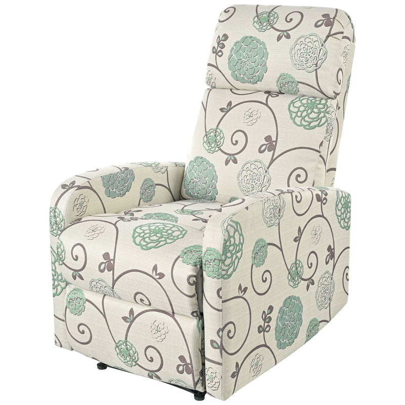 Modern Manual Recliner, Home Theater Chair With Adjustable Backrest For Living Room - Beige / Blue