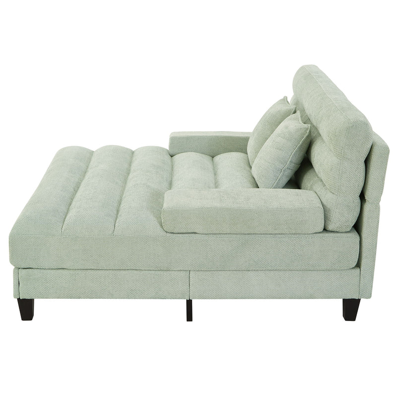 Chaise Bed Lounge Sofa Chair With Adjustable Backrest And LED Light Strip - Green