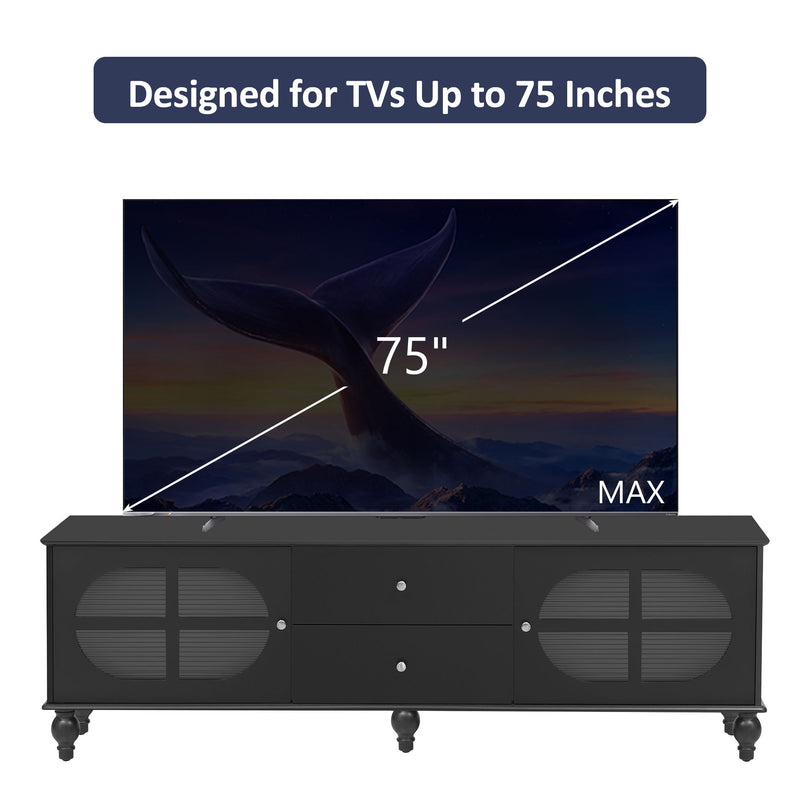 Modern TV Stand For TVs Up To 75" With Fluted Glass Doors