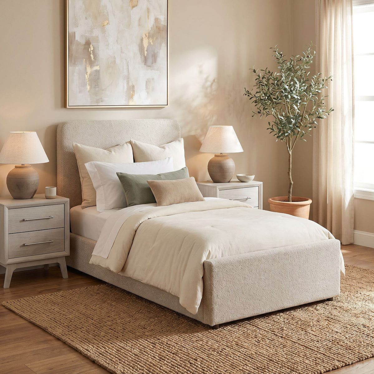 Stellar Upholstered Bed With 13 Slats in Beige by Elements International, view 8