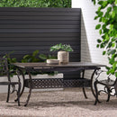 Outdoor Expandable Dining Table With Umbrella Holder, Lattice Pattern And Curved Legs - Black