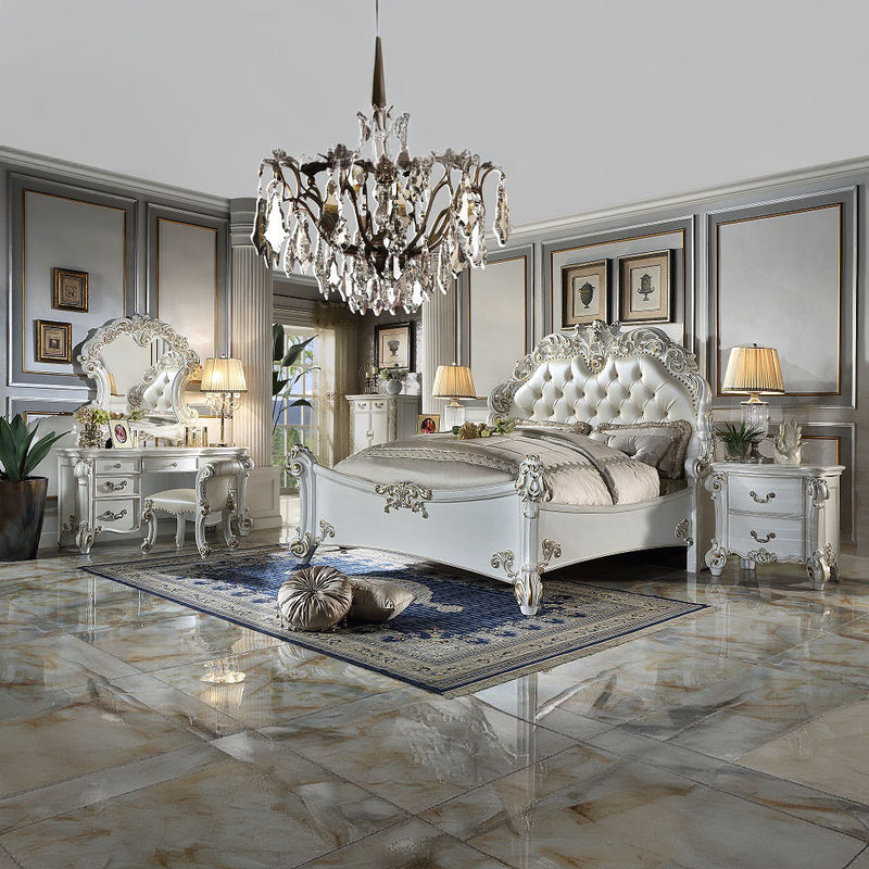 Vendome - Vanity Stool - Beige Synthetic Leather & Antique Pearl