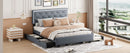 Queen Size  Velvet Storage Platform Bed, with 2 Big Drawers, Twin XL Size Trundle and LED Light, Gray