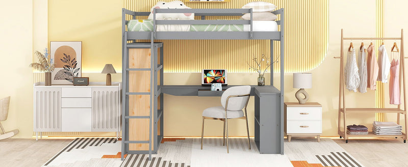 Loft Bed With Ladder, Shelves, And Desk