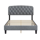 Full size Adjustable Headboard with Fine Linen Upholstery and Button Tufting for Bedroom,  Wave Top  Light Gray