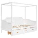 Twin Size Wooden Canopy Daybed with 3 in 1 Storage Drawers,White