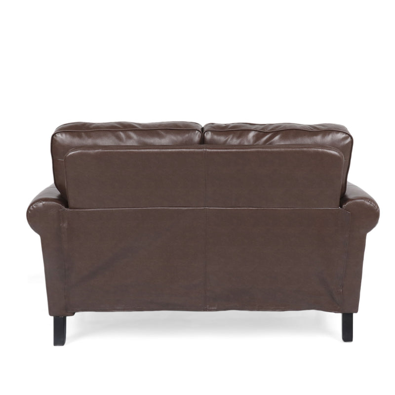 Contemporary Loveseat With Nailhead Trim - Dark Brown