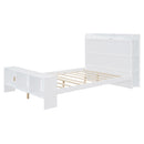 Full Size Platform Bed with built-in shelves, LED Light and USB ports, White
