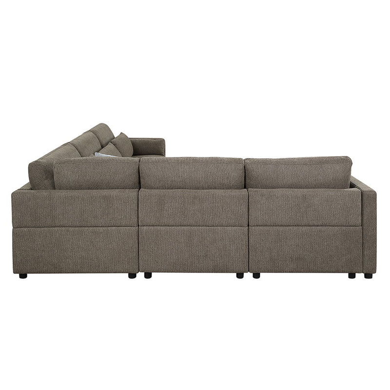 Rylie - Modular Wedge With 3 Pillows - Brown Linen