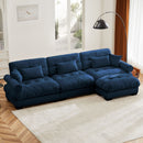 Modern Sectional Sofa With Ottoman, Round Bolster Armrests, Waist And Throw Pillows