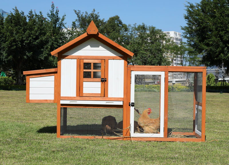 Weatherproof Outdoor Chicken Coop With Nesting Box, Hen House With Removable Bottom For Easy Cleaning, Poultry Cage, Rabbit Hutch, Wood Duck House - Brown / White