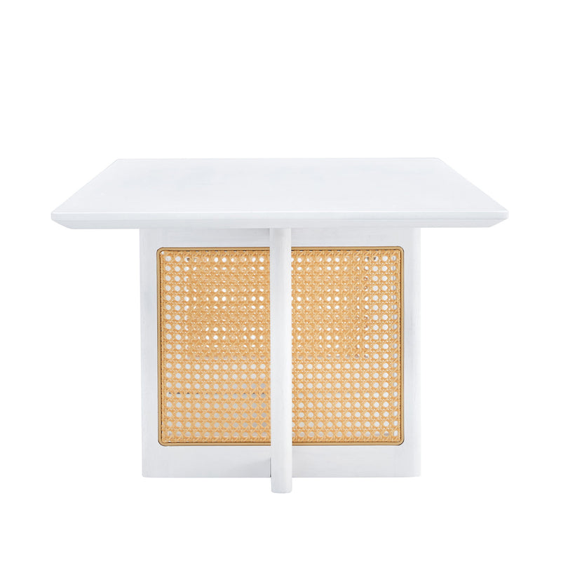 Chinese Style White Solid Wood And Imitation Rattan Coffee Table