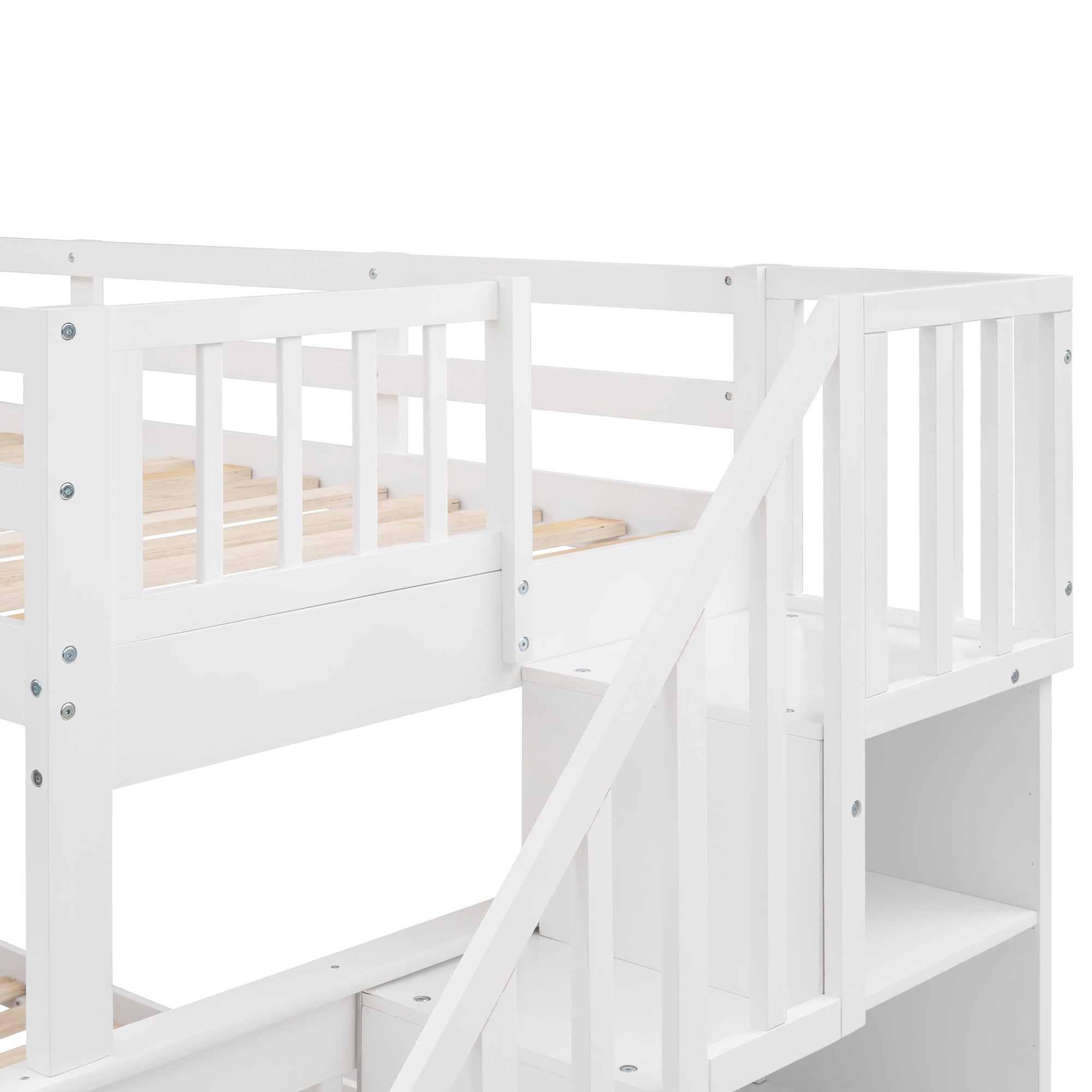 Stairway Twin-Over-Full Bunk Bed with Storage and Guard Rail for Bedroom, White color(OLD SKU :LP000019AAK) - Atlantic Fine Furniture Melbourne FL