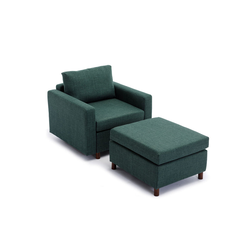 Single Seat Module Sofa Sectional Couch With Armrest With 1 Ottoman, Cushion Covers Non-Removable And Non-Washable