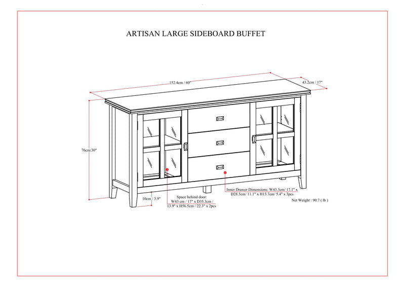 Artisan - Large Sideboard Buffet - Dark Chestnut Brown