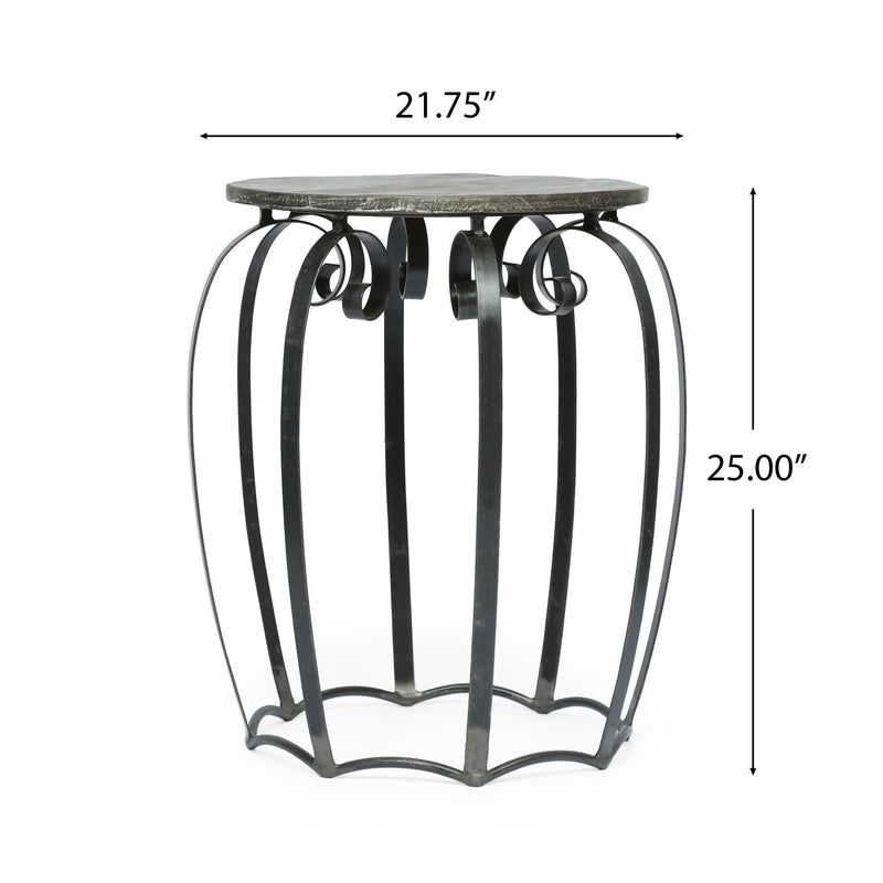 Modern Industrial End Table With Mango Wood Top And Iron Frame - Gray