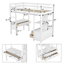 Twin  Size Loft Bed with Built-in Desk with Two Drawers, and Storage Shelves and Drawers,White