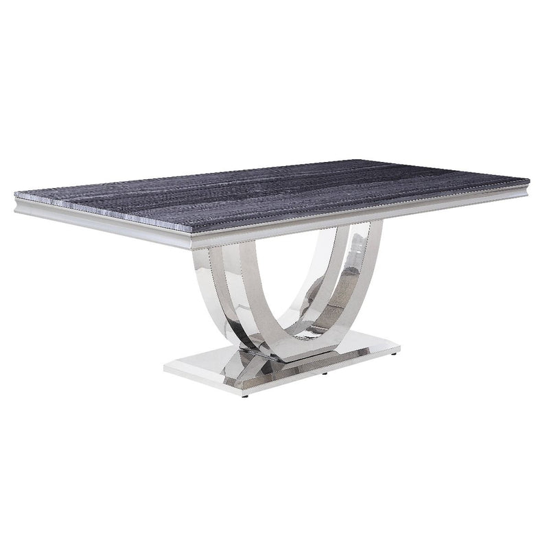 Cambrie - Dining Table - Faux Marble & Mirrored Silver Finish - Atlantic Fine Furniture Inc