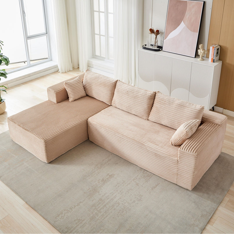 Compression Sectional Couch With Comfy Chaise, Boneless L Shape Sofa With Deep Seat