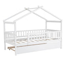 Twin Size Wooden House Bed with Twin Size Trundle, White