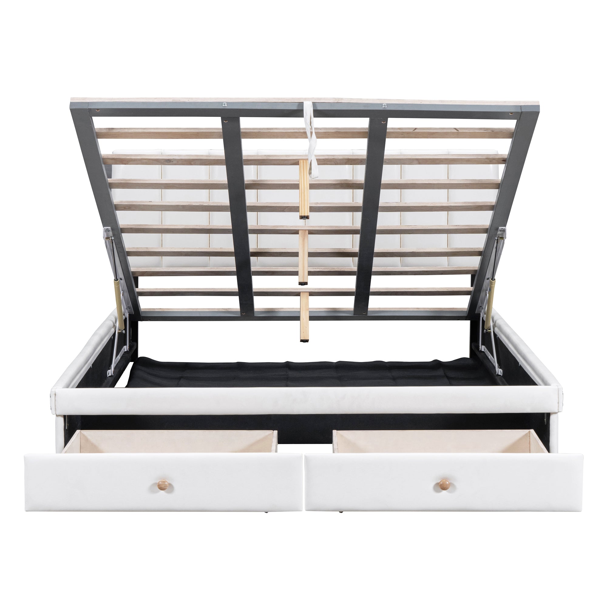 Queen Size Upholstered Bed with Hydraulic Storage System and Drawer, White - Atlantic Fine Furniture Melbourne FL