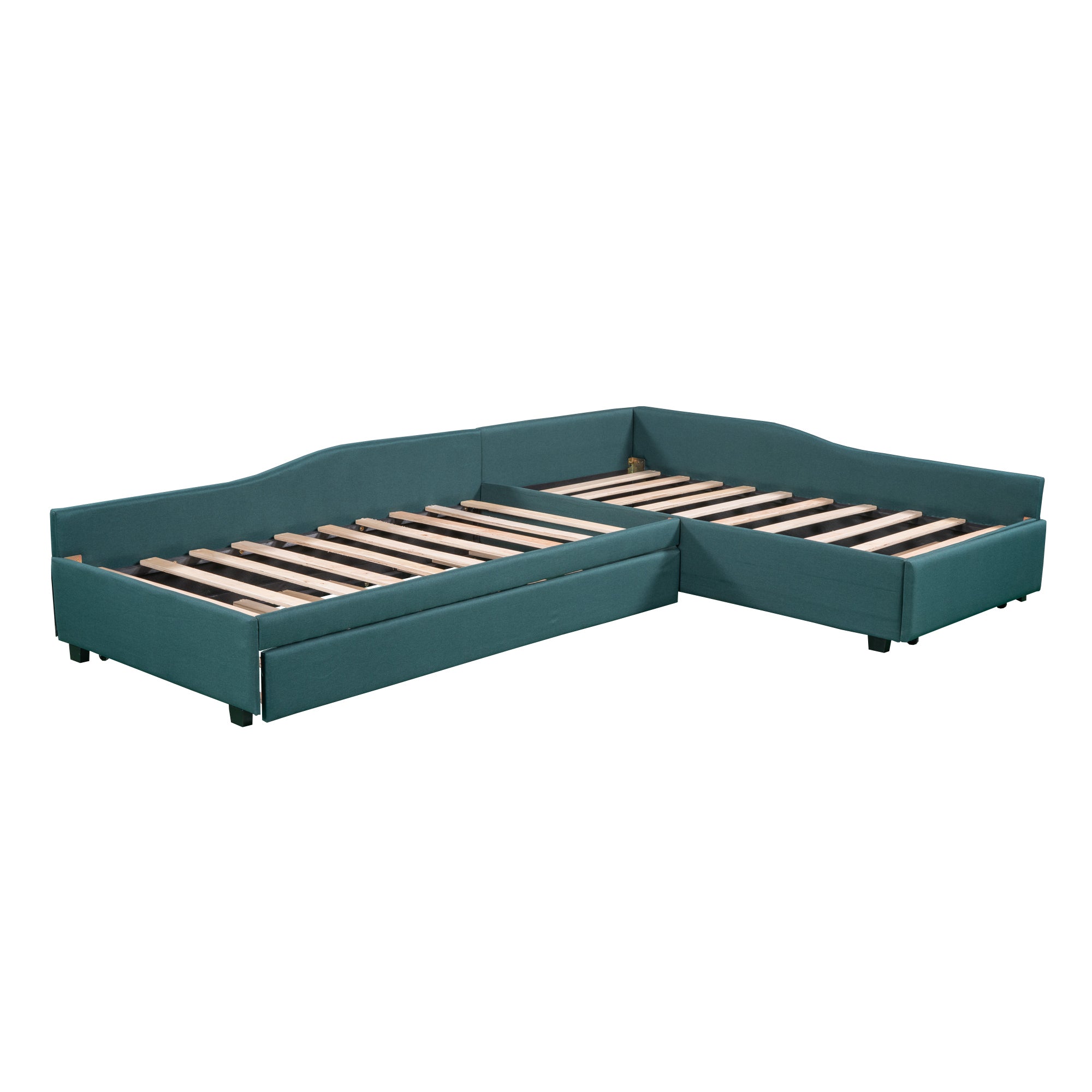 Upholstered Double Twin Size Daybed with Trundle and Drawer, Green - Atlantic Fine Furniture Melbourne FL