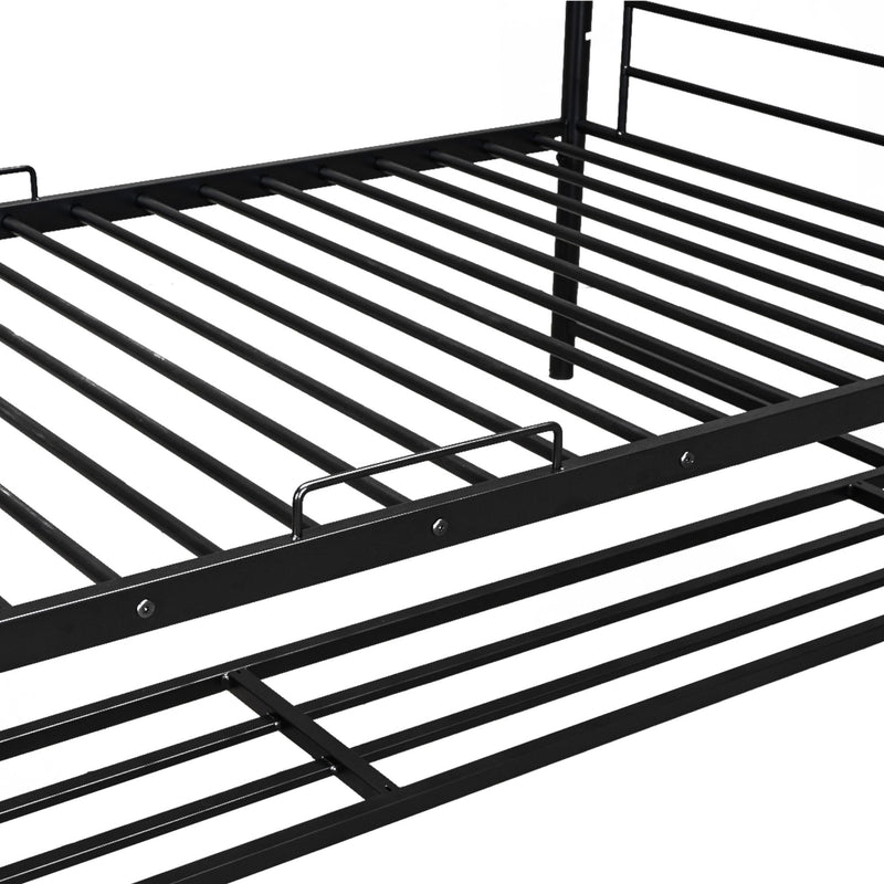 Twin Over Twin Metal Bunk Bed With Shelf And Guardrails