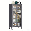 6 Tier Storage Cabinet With Transparent Door, Adjustable Shelves & Wheels