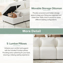 Free-Combined Sectional Sofa 5-seater Modular Couches with Storage Ottoman, 5 Pillows for Living Room, Bedroom, Office, Cream