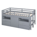 Twin Size Loft Bed with 4 Drawers, Underneath Cabinet and Shelves, Gray