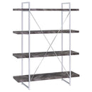 Grimma - 4-Shelf Bookshelf - Rustic Gray And Chrome